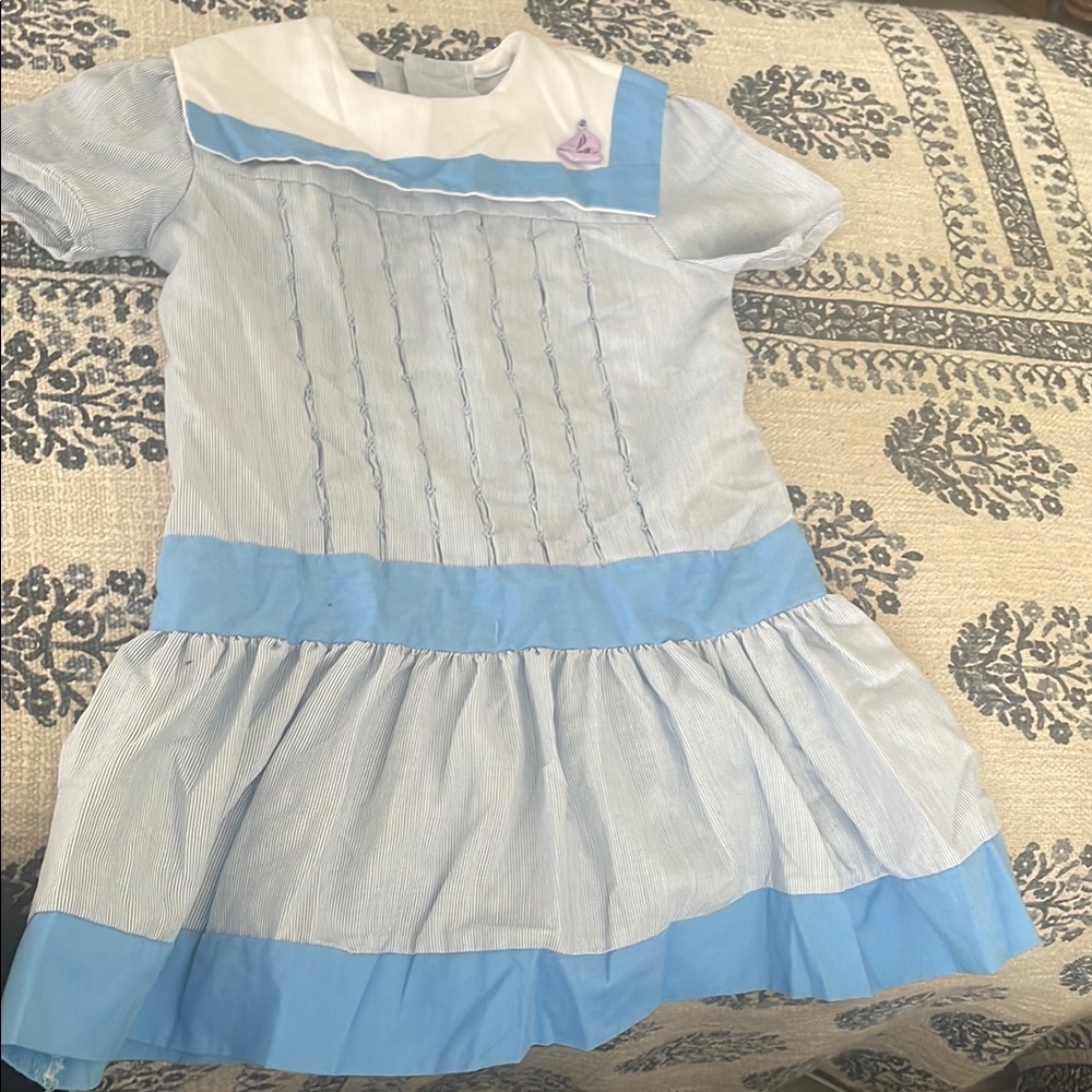 Polly Flinders VTG Toddler Size 4 Blue and White Striped Dress